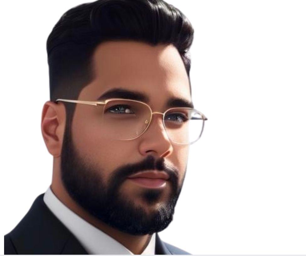 Digital portrait of a man with glasses, beard, and dark hair, wearing a suit.